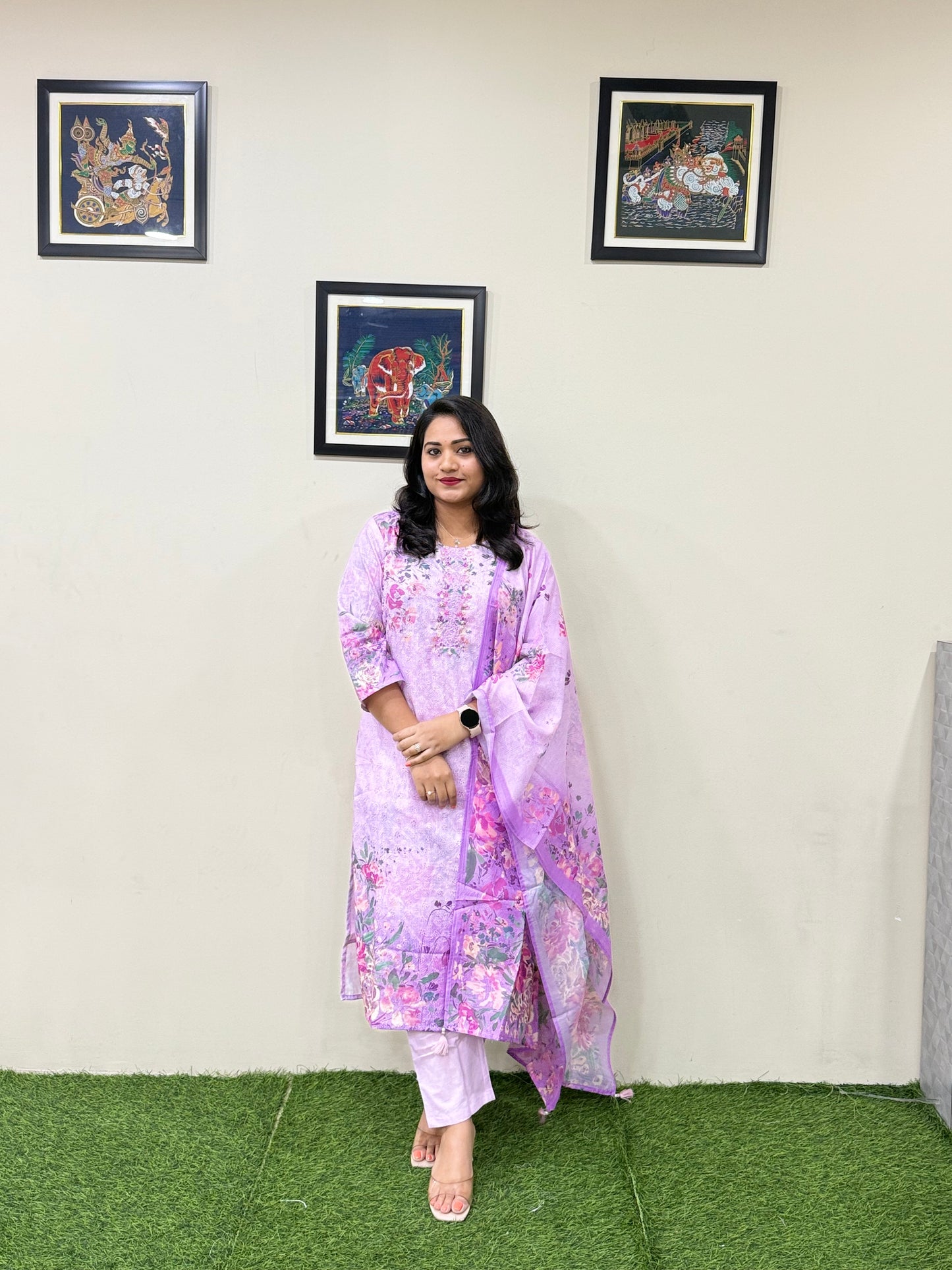 Women’s Linen Schiffli Embroidered Kurta Set with Cotton Pant and Viscose Mal Dupatta – L to 3XL
