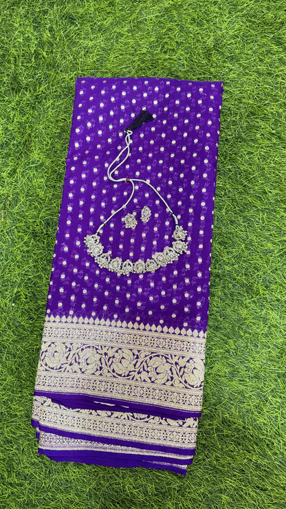 Banarasi Semi Katan Georgette Soft Silk Saree with Zari Woven Pallu – Festive Wear