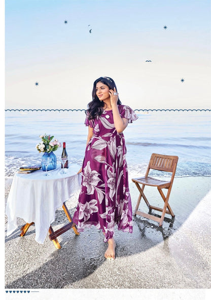 Viscose Chiffon Digital Printed Dress with Fancy Brooch – Autumn Breeze Collection for Women