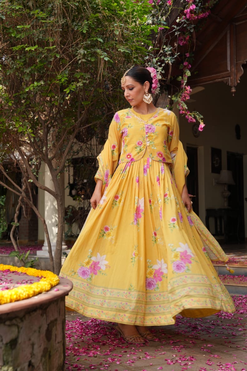 Cotton Indo-Western Anarkali Suit Set for Women – Fusion Style