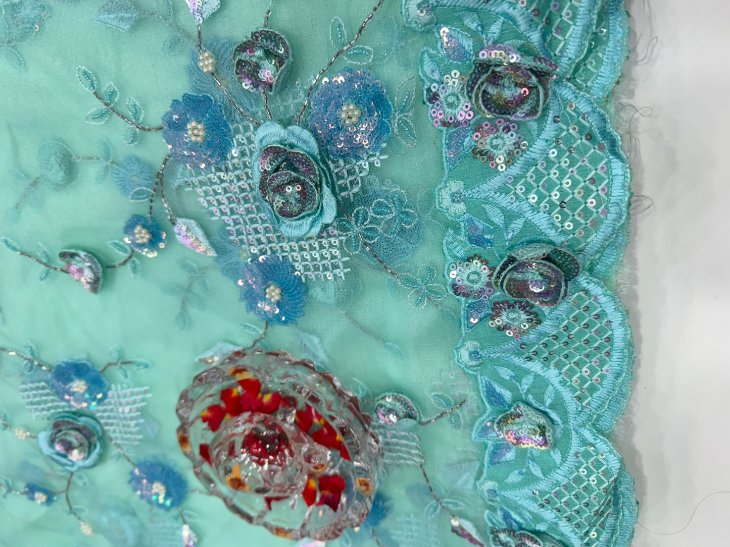 Mint Green Sequin Designer Saree for Women – Fancy Bollywood Party Wear with Designer Blouse