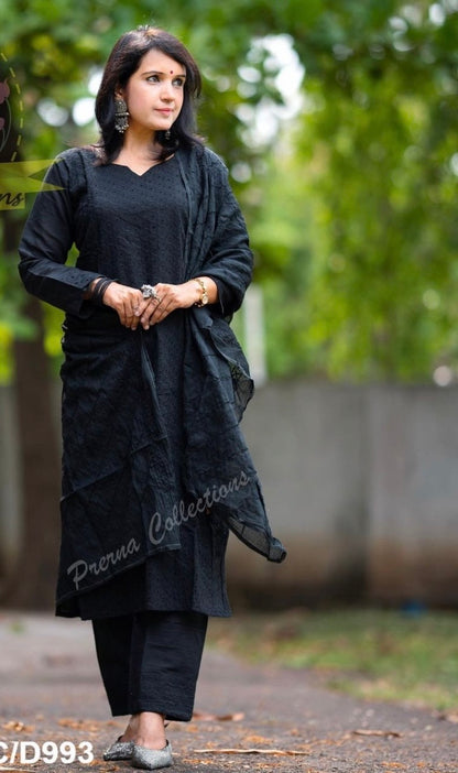 Pure Cotton Schiffli Embroidered Kurti Pant Dupatta Set for Women – Sizes 38 to 44 – 3-Piece Set