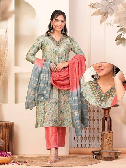 Nyra Cut Chanderi Modal Kurti Set with Silk Bottom and Jacquard Dupatta – Plus Size 2XL to 4XL