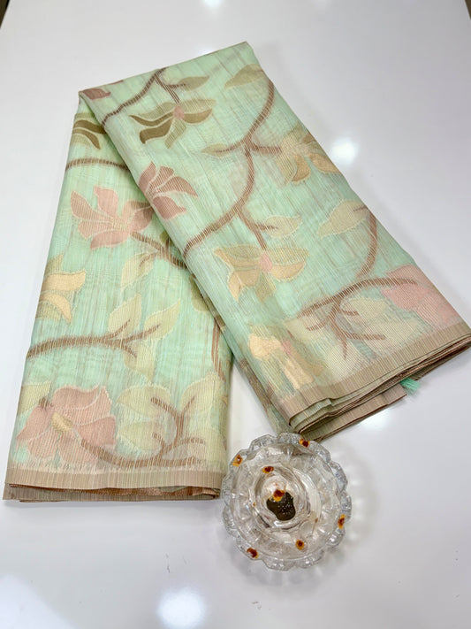 Jamdhani Cotton Saree with Zari Weave and Tassel Pallu – Pastel Festive Wear
