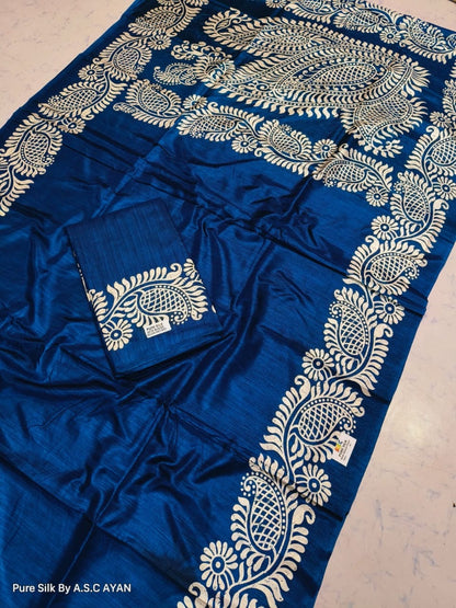 Alpana Print Pure Silk Saree with Printed Blouse Piece