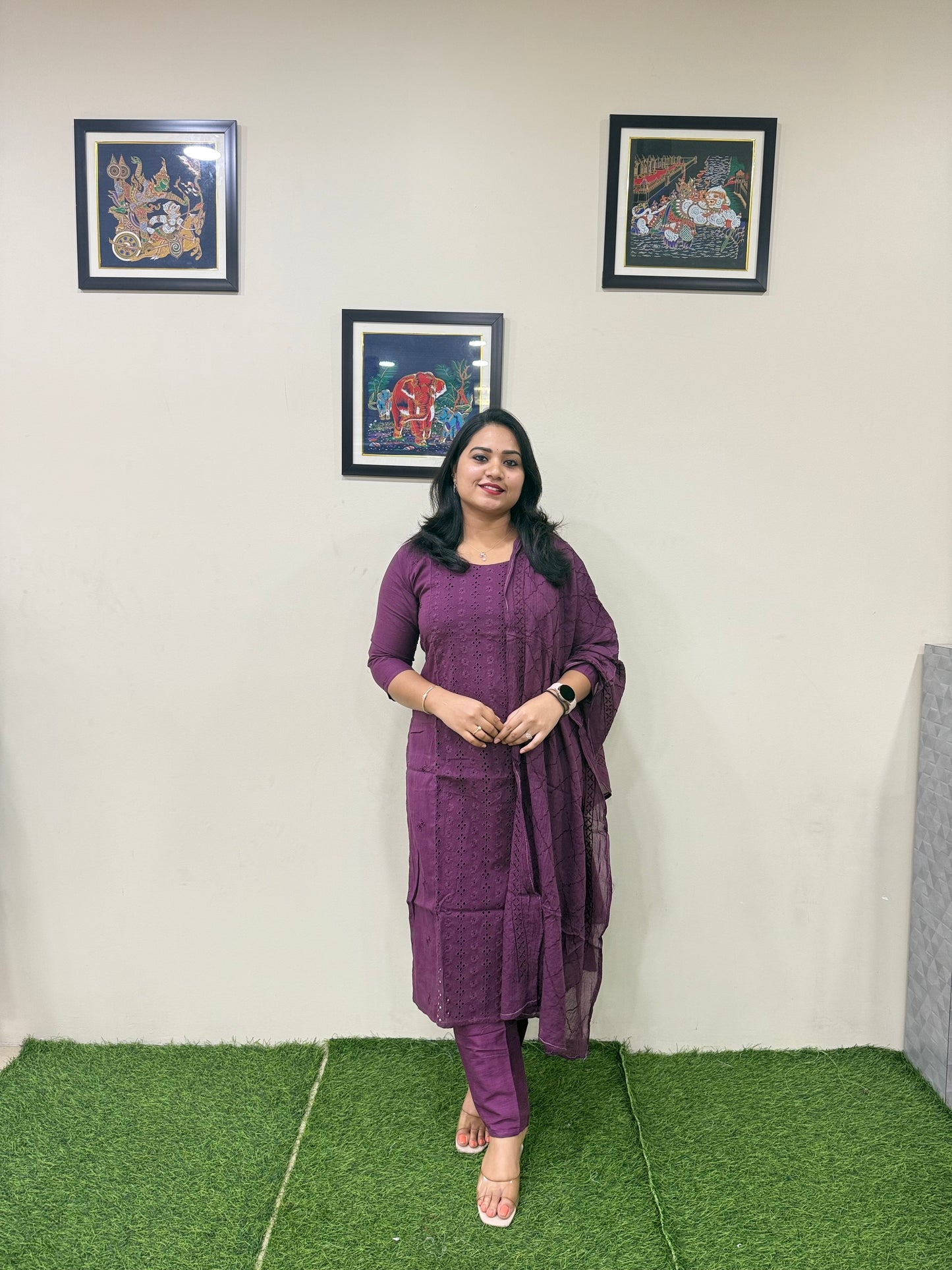 Schiffli Cotton Kurti Pant Dupatta Set for Women – Embroidered 3-Piece Ethnic Wear – Sizes 38 to 46