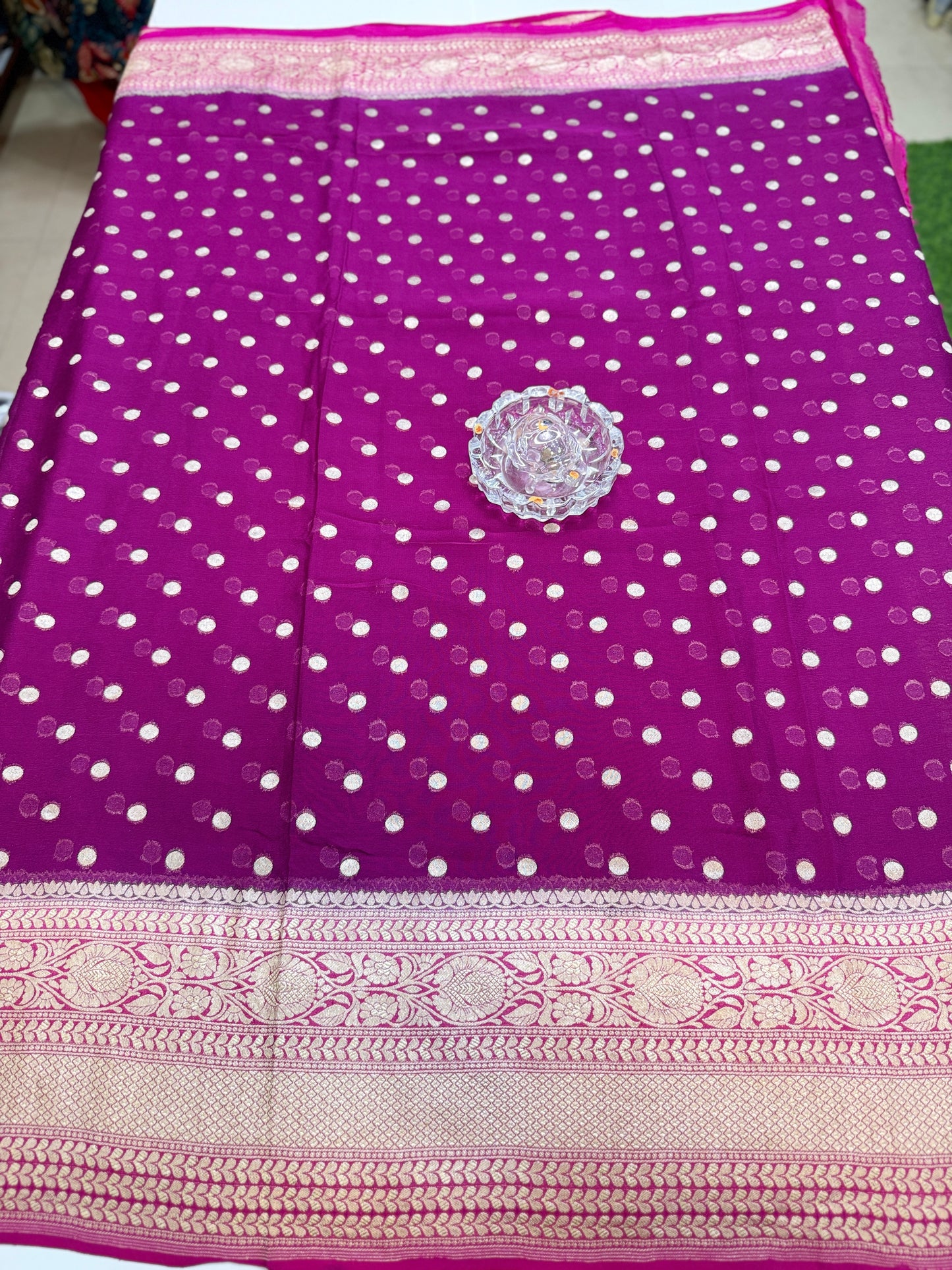 Pure Handwoven Kaddi Georgette Saree with Water Zari Jaal Weaving – Silk Mark Certified