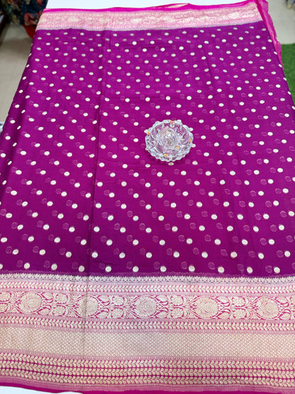 Pure Handwoven Kaddi Georgette Saree with Water Zari Jaal Weaving – Silk Mark Certified
