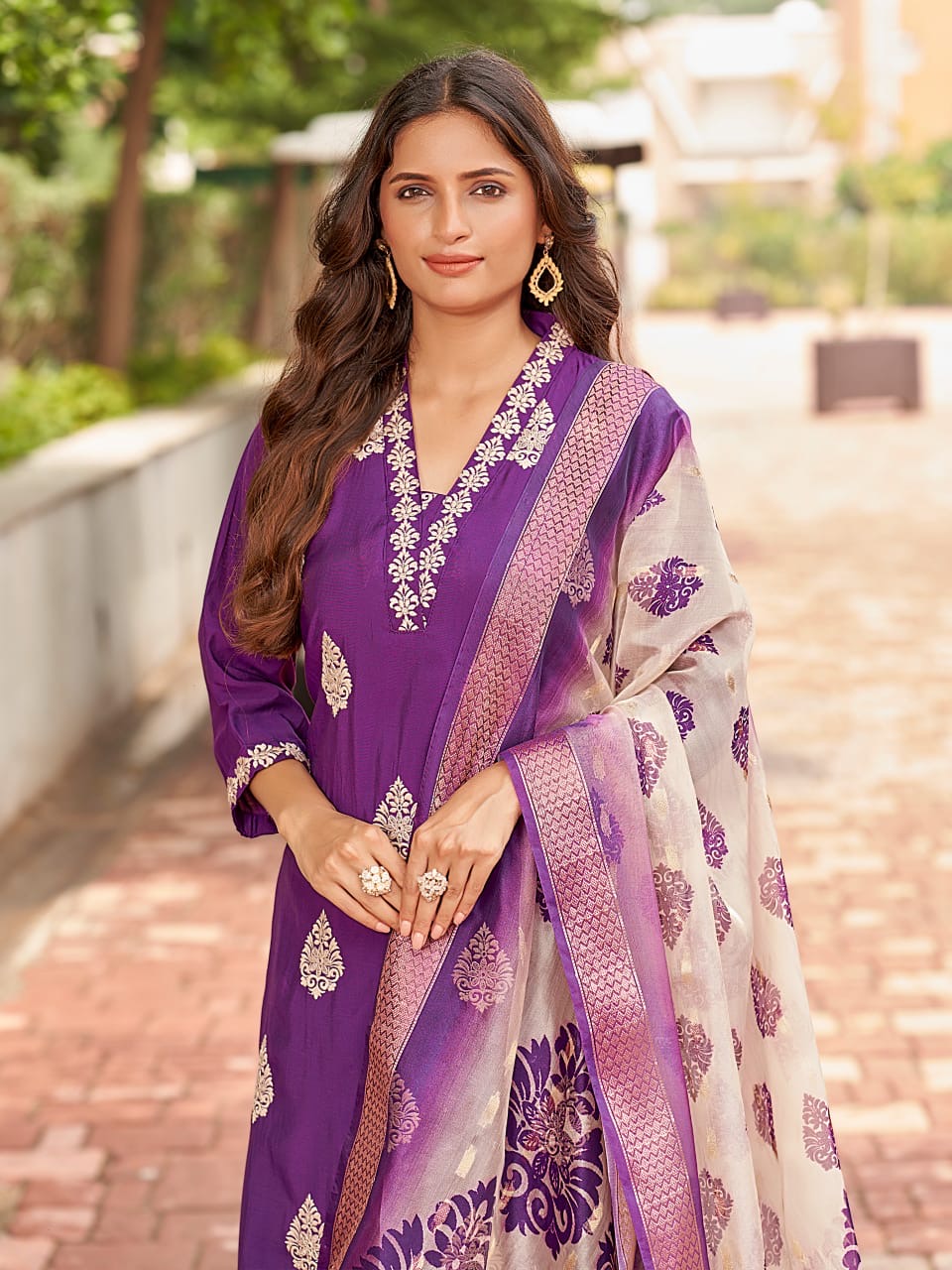 Women’s Roman Silk Straight Suit Set with Digital Print Dupatta – 3-Piece XL to 2XL