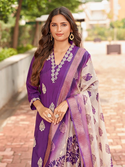 Women’s Roman Silk Straight Suit Set with Digital Print Dupatta – 3-Piece XL to 2XL