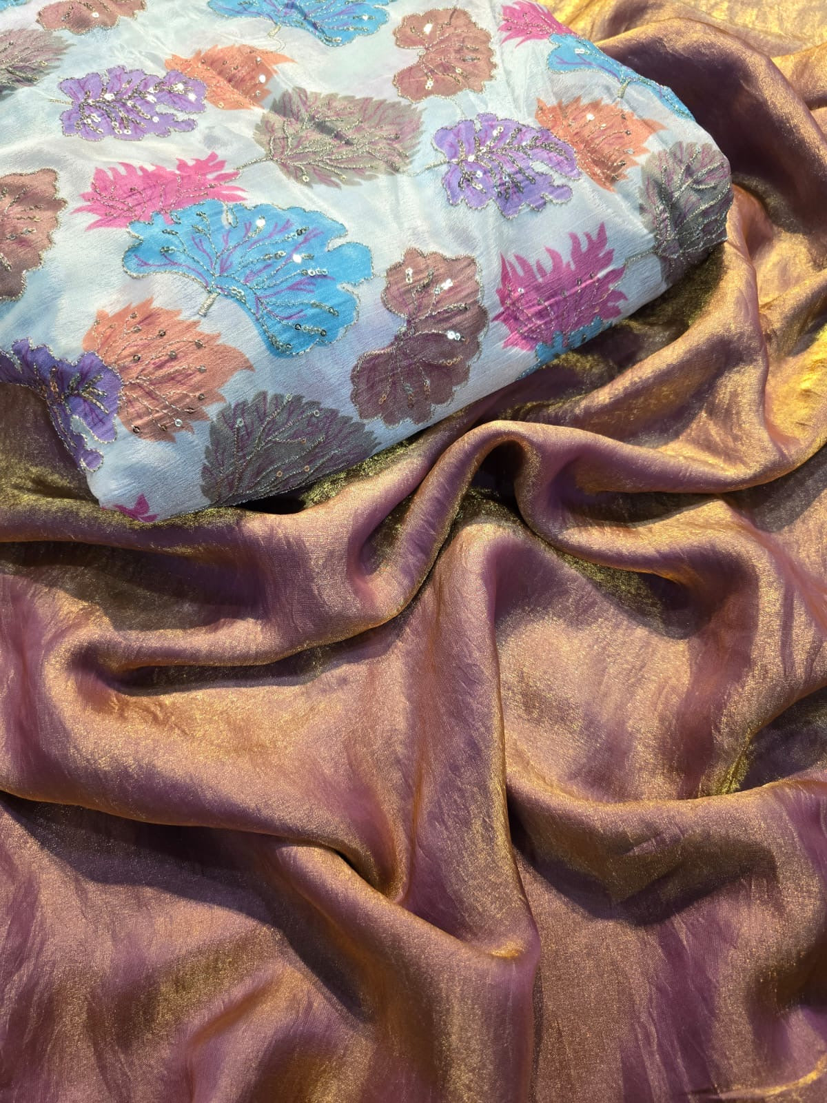 Space Soft Silk Saree with Embroidered Position-Print Blouse – Elegant Festive and Party Wear Saree for Women