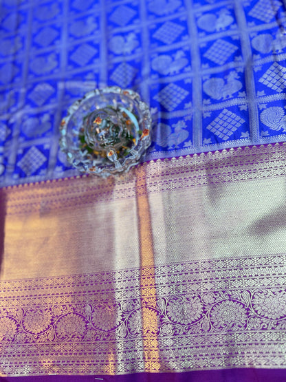 Semi Kanchi Pattu Brocade Saree with Zari Weaving and Contrast Border – Festive Wear