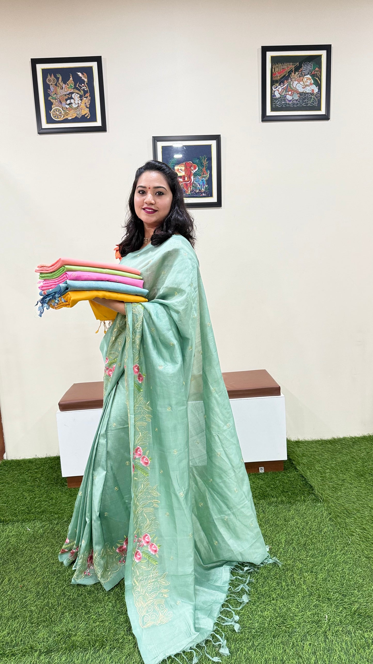 Plain Mangalgiri Pure Pattu Handloom Silk Saree with Embroidery Border