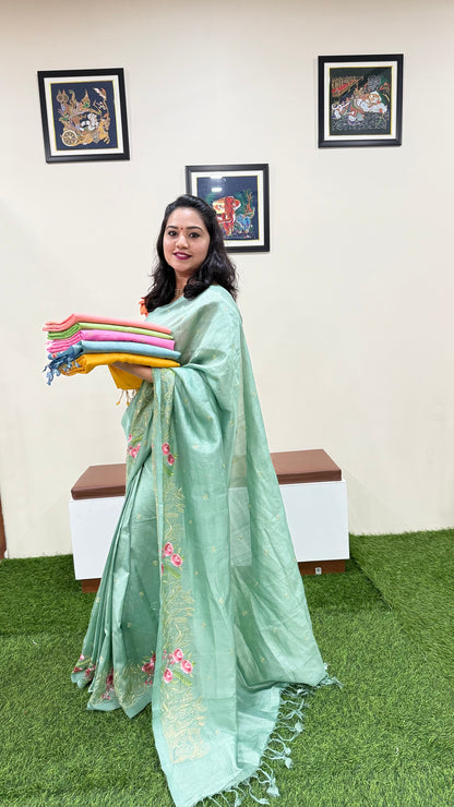 Plain Mangalgiri Pure Pattu Handloom Silk Saree with Embroidery Border