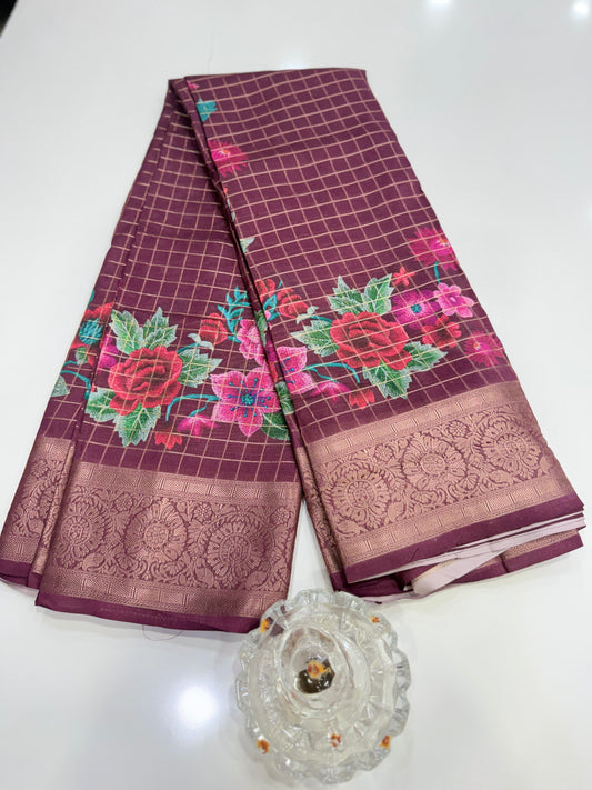 Printed handloom georgette saree for women with woven border and floral design