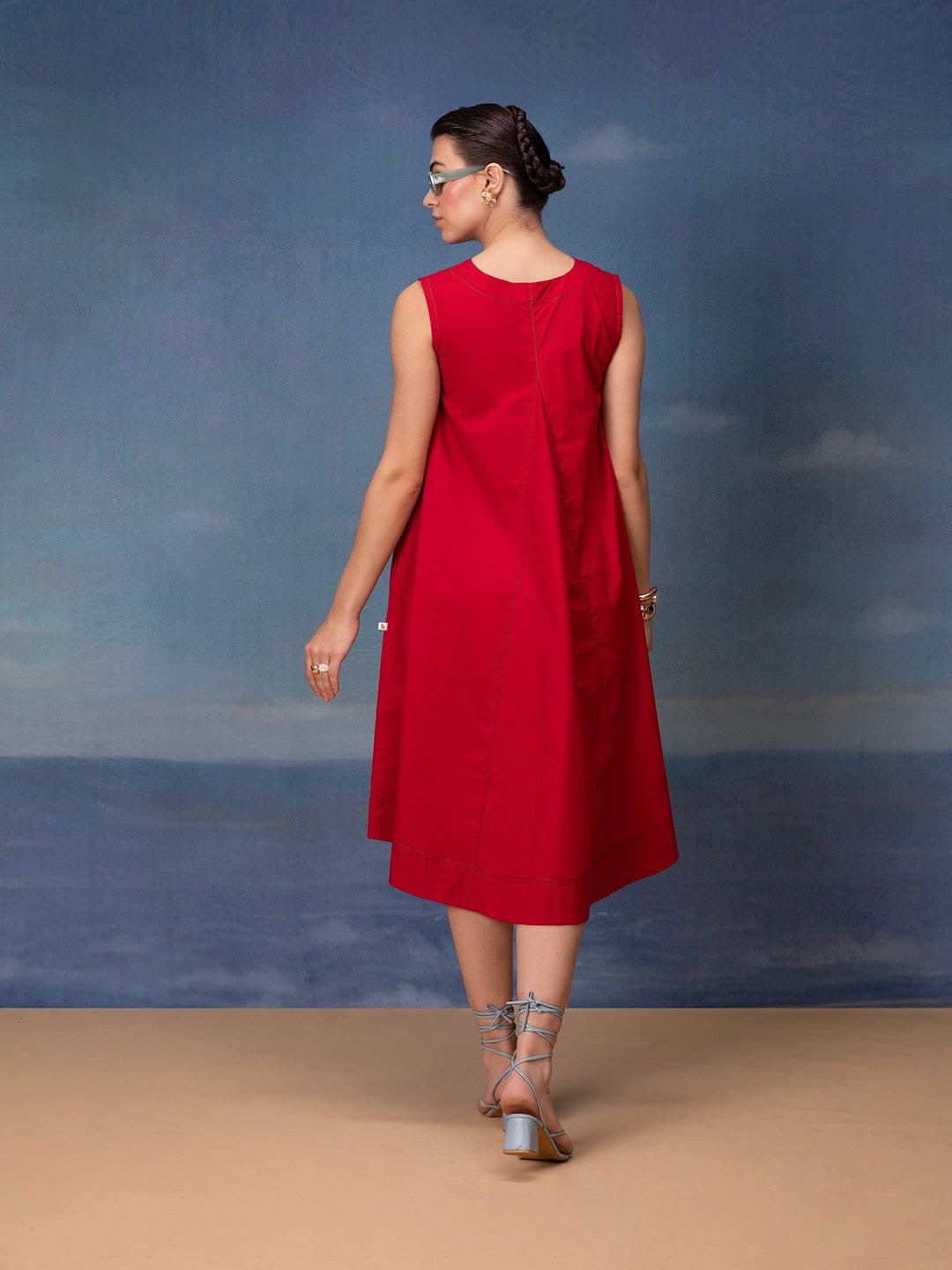 Poplin Cotton Sleeveless Midi Dress with Applique Detailing – Women’s Summer Casual Wear (M to XXL)