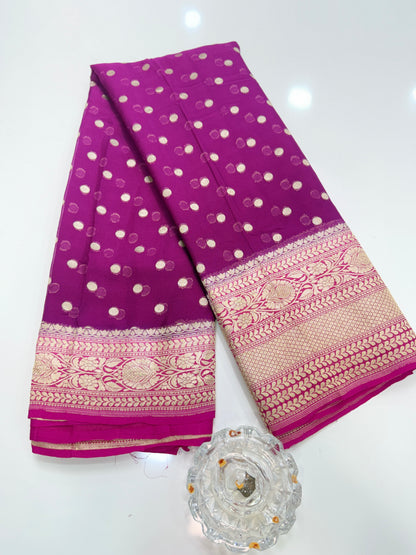 Pure Handwoven Kaddi Georgette Saree with Water Zari Jaal Weaving – Silk Mark Certified