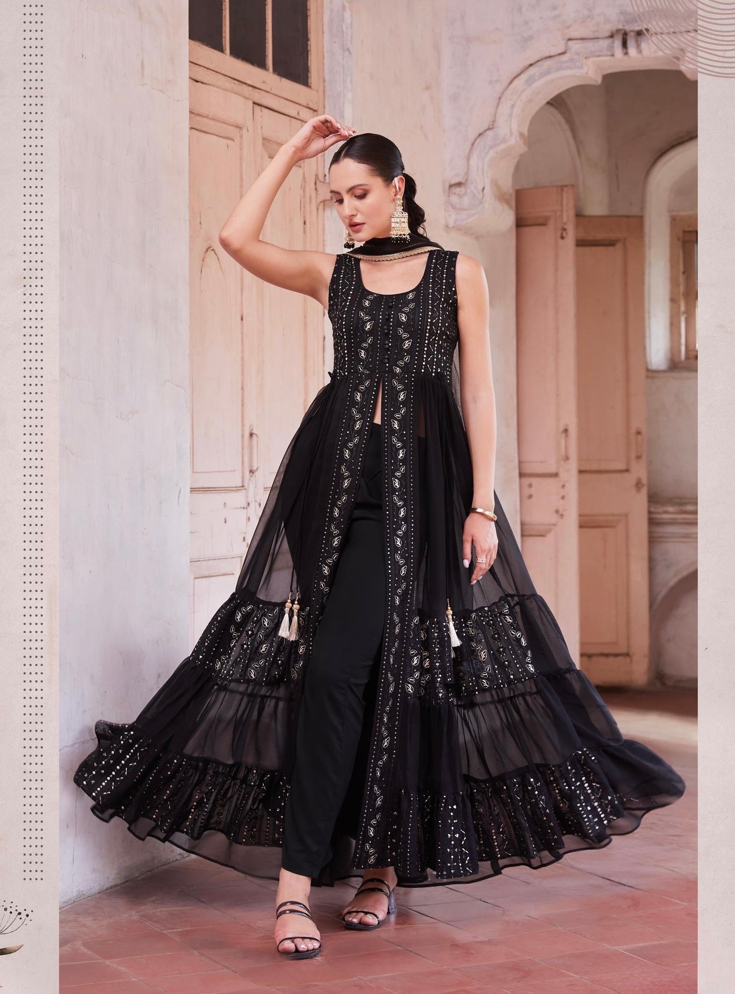 Women’s Full-Flared Long Gown with Front Slit – Fusion Ethnic Wear Free Size