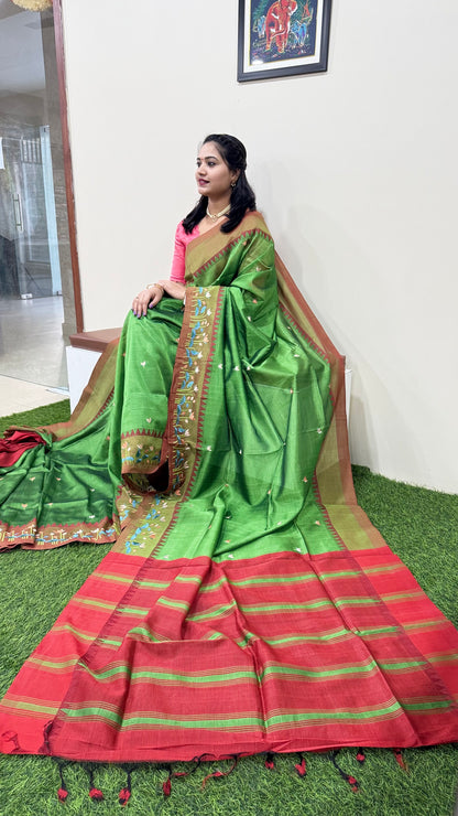 Temple Mangalgiri Pure Pattu Handloom Silk Saree with Embroidery Border