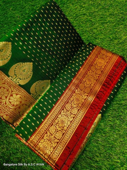 Bangalore Silk Saree with Pure Velvet Touch, Dual Tone Colour & All-Over Chunri Butta Design