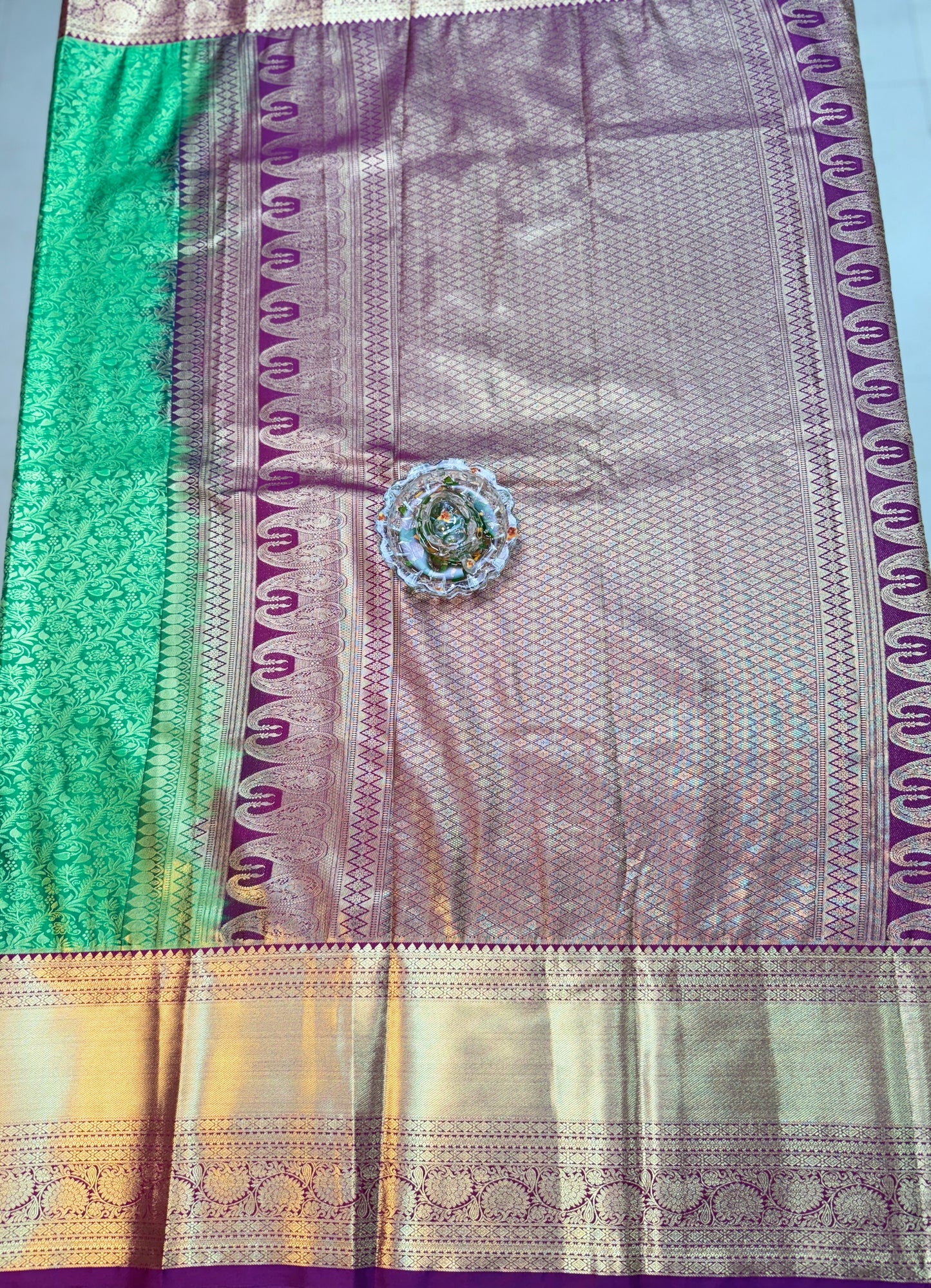 Semi Kanchi Pattu Brocade Saree with Zari Weaving and Contrast Border – Festive Wear