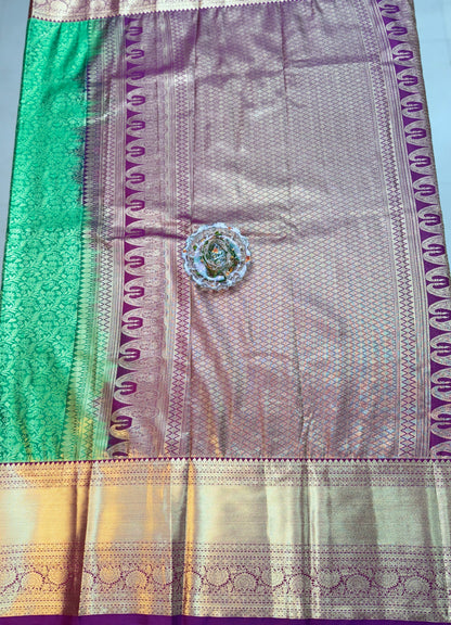 Semi Kanchi Pattu Brocade Saree with Zari Weaving and Contrast Border – Festive Wear