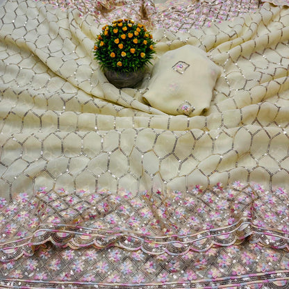 Women’s Pure Georgette Saree with Multi-Sequence Design, Viscose Border and Matching Blouse