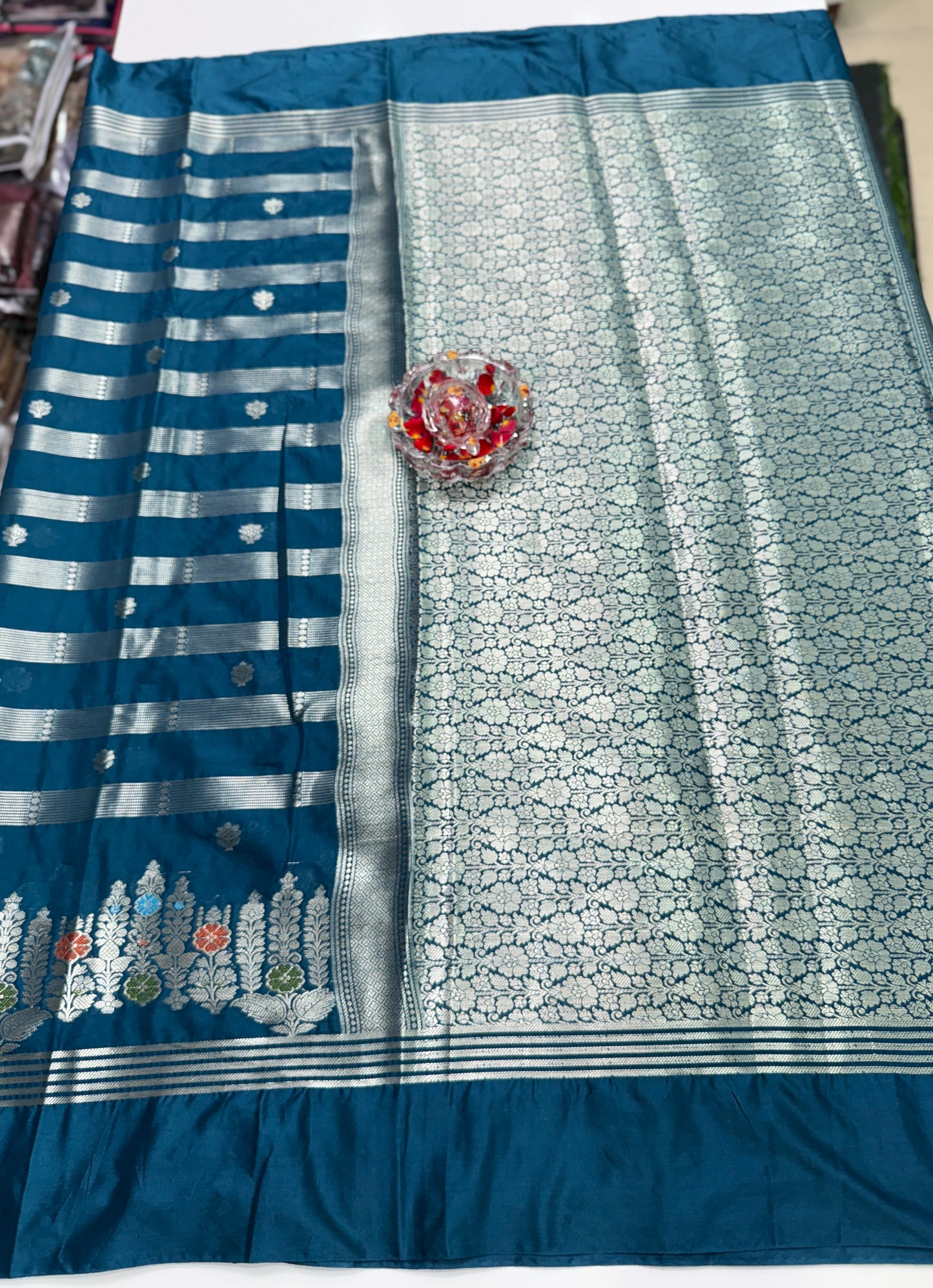 Banarasi Semi Katan Silk Saree with Meenakari Satin Border and Gold Zari Weaving – Traditional Festive Saree for Women