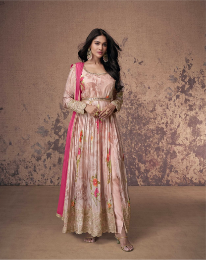 Real Georgette Embroidered Free Size Kurta Set with Net Dupatta – 4-Piece Festive Collection for Women