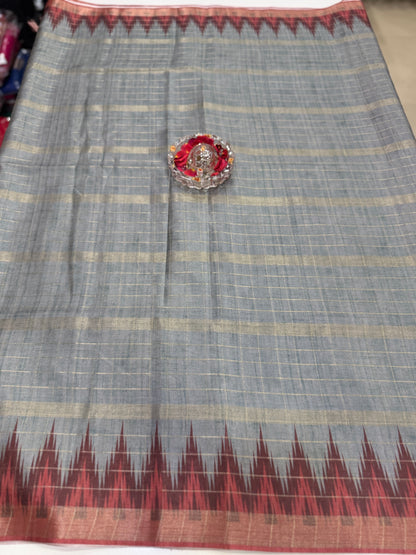 Semi Tussar Silk Saree with Contrast Border and Tassel Pallu for Women