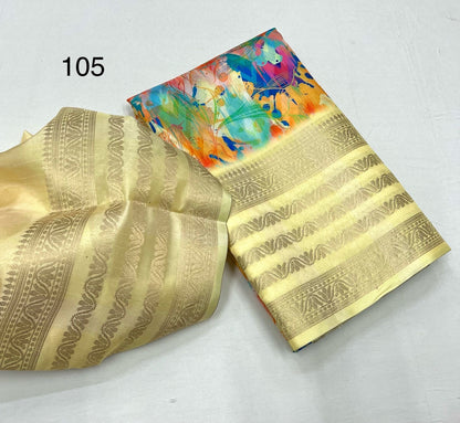 Soft Dola Silk Sarees digital floral print Jacquard weaving border