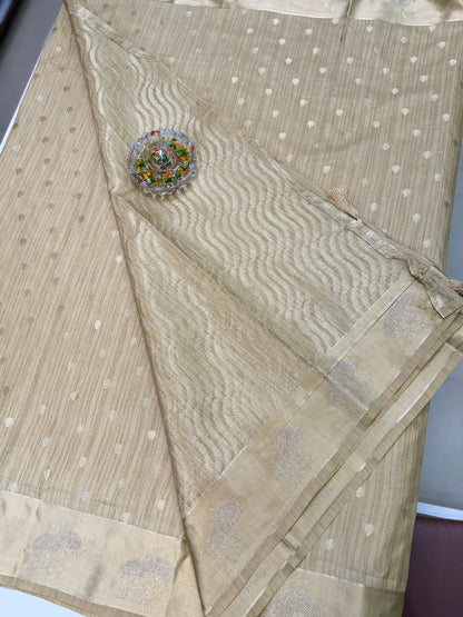 Tussar silk saree with satin border and zari woven motifs for women