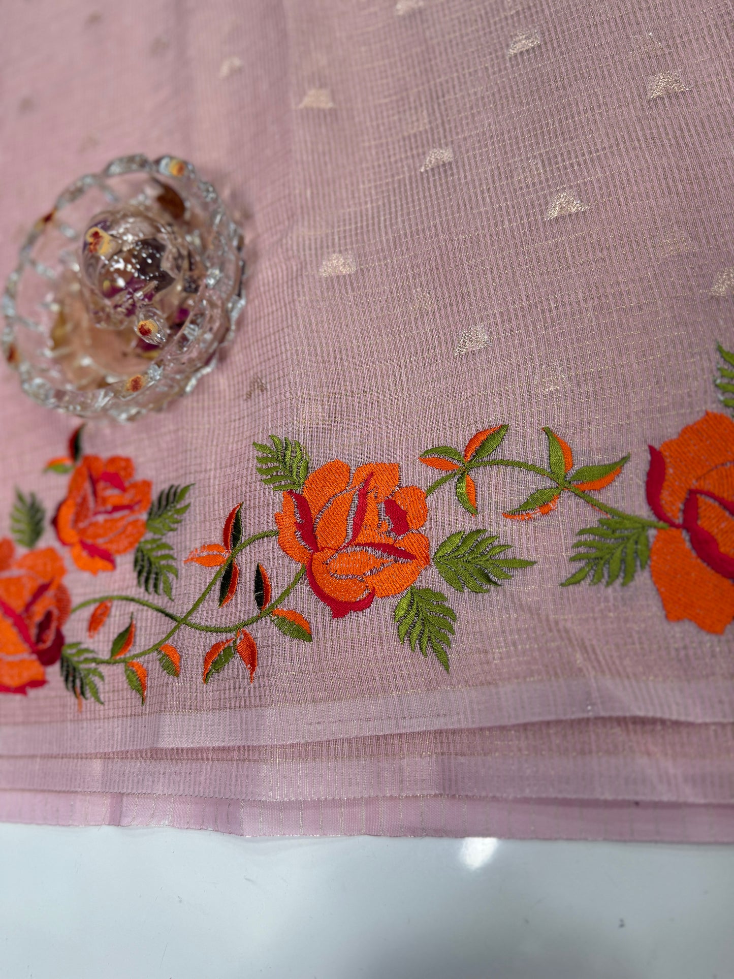 Banarasi Cotton Tissue Saree for Women with Meenakari Embroidery Border, Zari Booti Weaving and Tassel Pallu