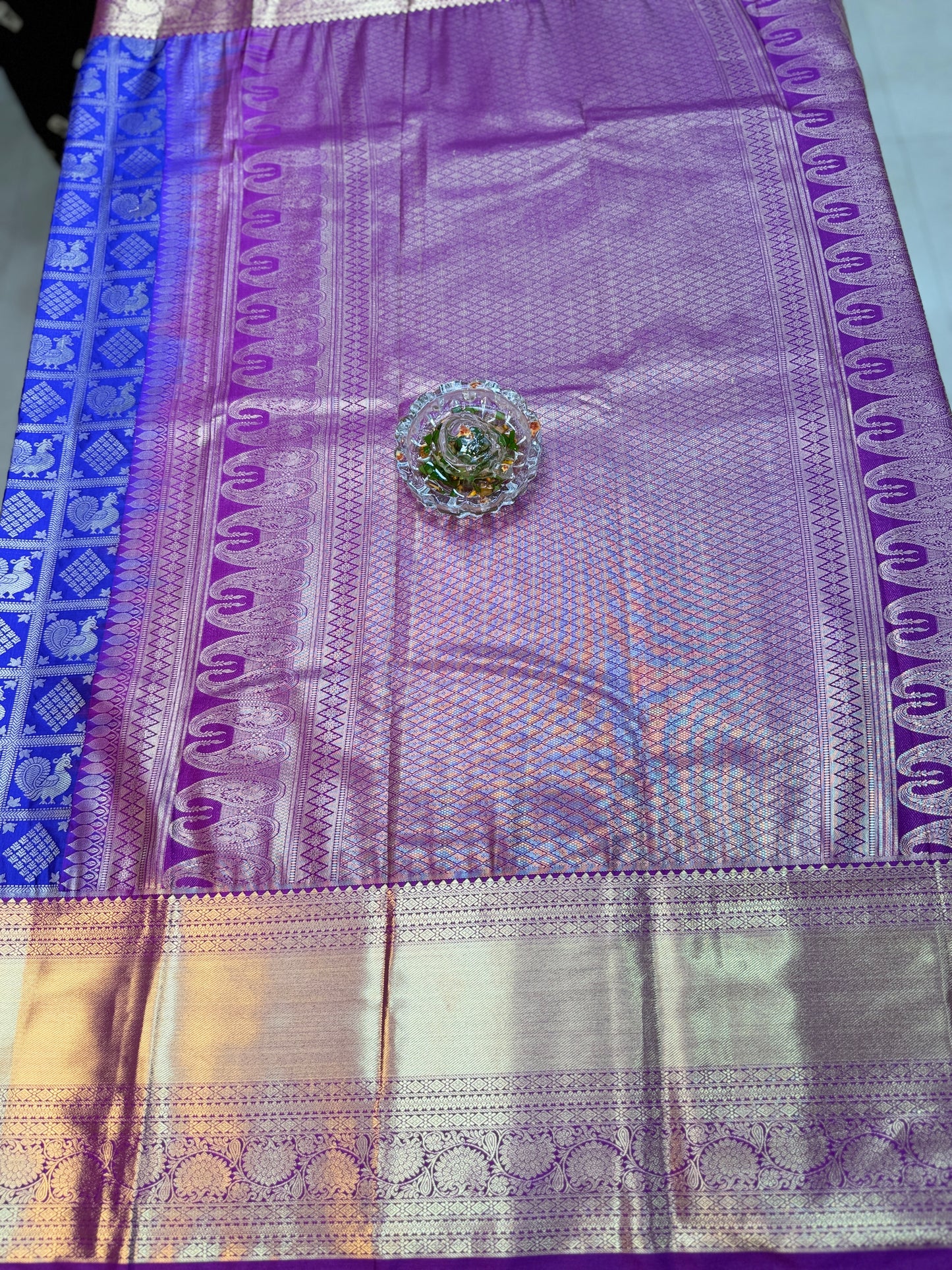 Semi Kanchi Pattu Brocade Saree with Zari Weaving and Contrast Border – Festive Wear