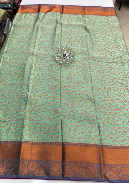 Soft Silk Saree with Samutrika Weaving and Contrast Zari Border for Women – Lightweight Festive Wear Saree