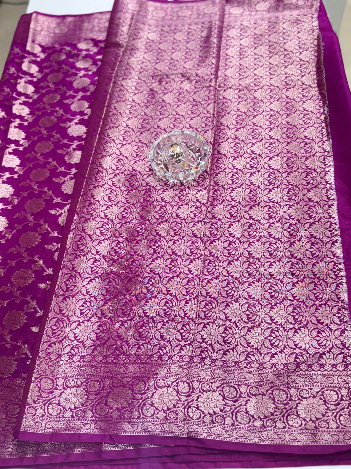 Banarasi Semi Dupion Silk Saree with Zari Floral Jaal Weaving and Blouse Piece for Women