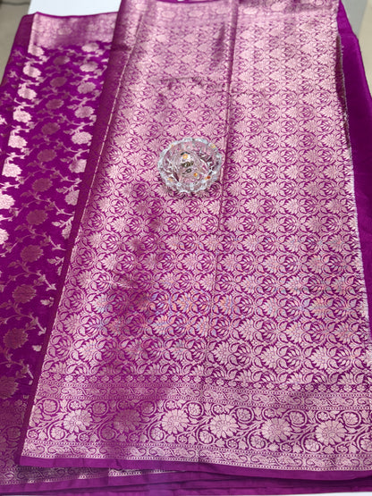 Banarasi Semi Dupion Silk Saree with Zari Floral Jaal Weaving and Blouse Piece for Women