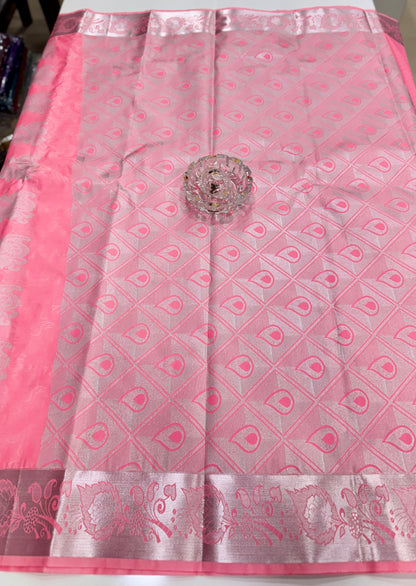 Butti Embossed Soft Silk Saree with Rich Pallu and Matching Blouse – Festive & Wedding Wear for Women