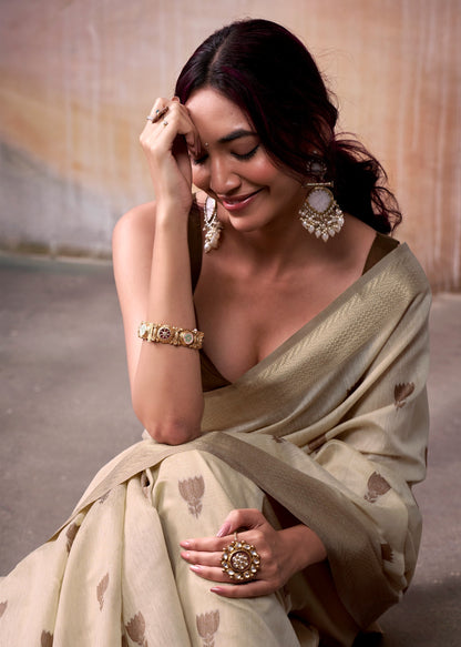 modal cotton saree with zari-style motifs and contrast border – breathable ethnic wear for women