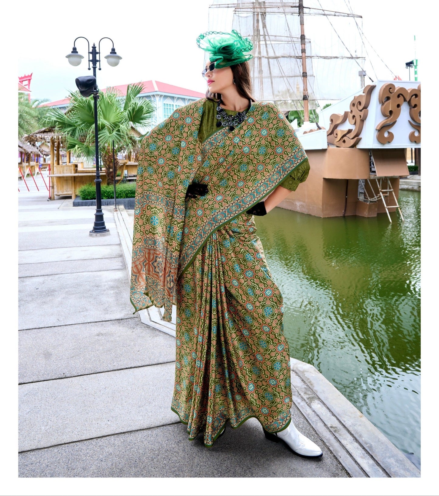 Pure Satin Silk Saree with Ajrakh Print – Festival and Traditional Wear Saree for Women