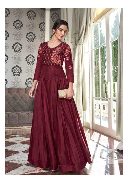 Muslin Silk Embroidered Gown for Women with Handwork and Malai Crepe Inner – 56+ Inch Length