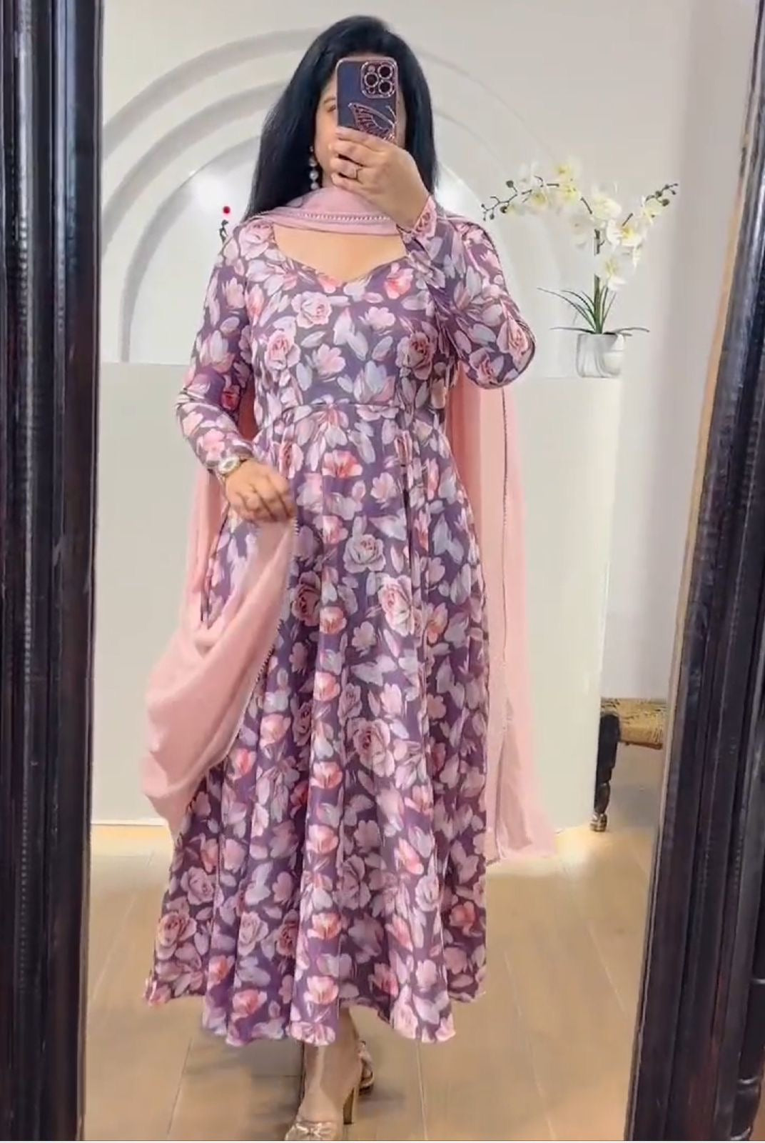 Elegant Georgette Gown with Dupatta: Stylish and Comfortable