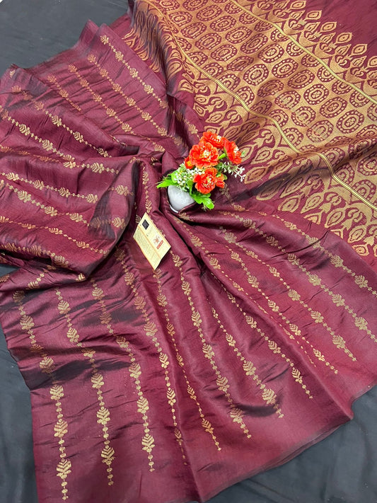 Pure Raw Silk Handloom Saree with Small Body Weave and Rich Pallu – Silk Mark Certified