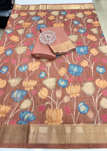 Tussar Art silk saree with handloom weaving and floral pattern for women