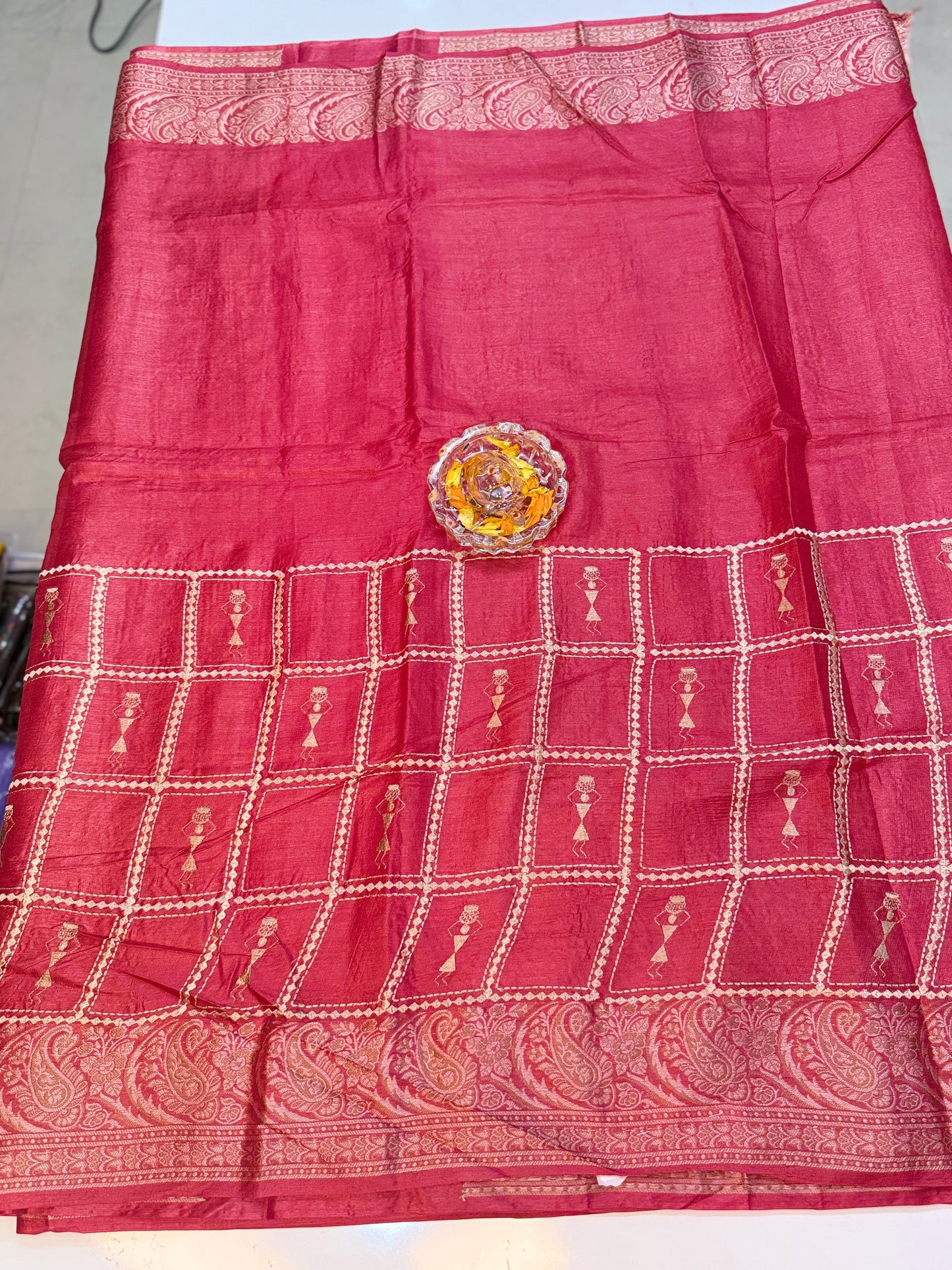 Pure Tussar Silk Jamdani Saree with Multicolor Zari Buta and Rich Pallu – Silk Mark Certified
