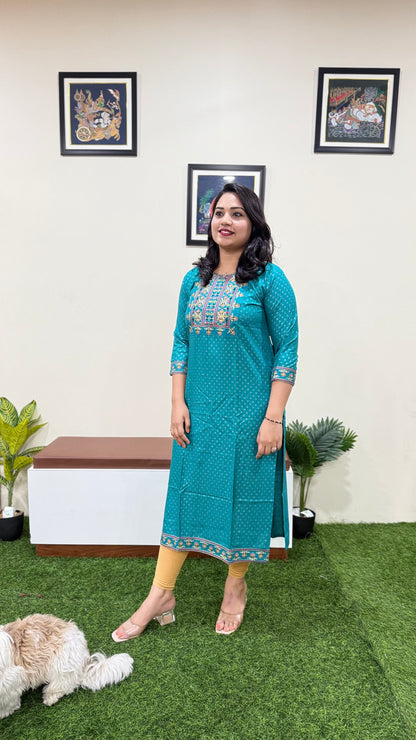 Solid Rayon Kurti Collection for Women with Zari and Thread Embroidery – M to 4XL
