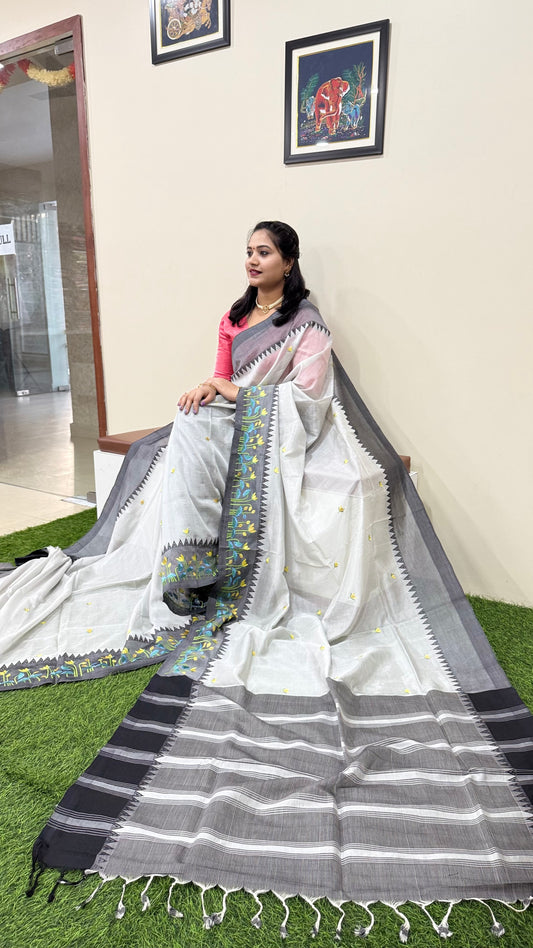 Temple Mangalgiri Pure Pattu Handloom Silk Saree with Embroidery Border