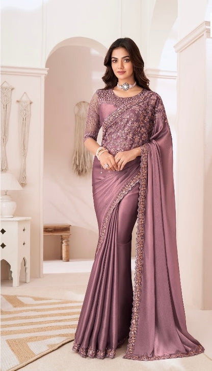 Satin Georgette Saree with Elegant Design for Festive and Party Wear – Soft and Flowy Drape