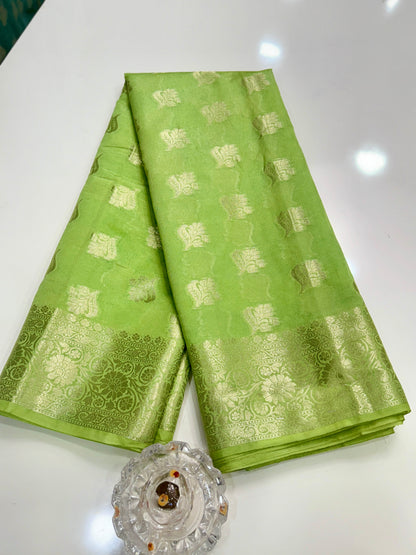 Semi Dupion Silk Saree with Zari Buta Motifs and Contrast Border for Women