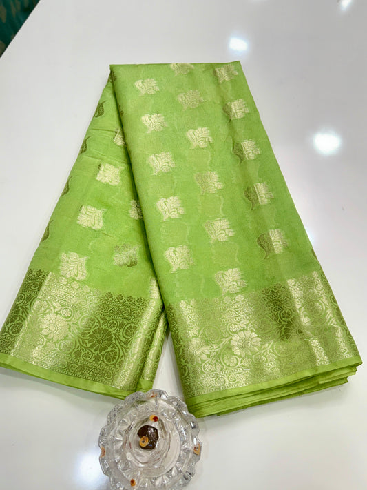 Semi Dupion Silk Saree with Zari Buta Motifs and Contrast Border for Women